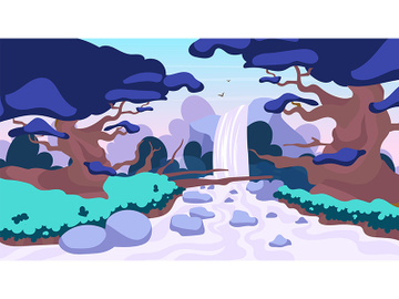 Jungle waterfall flat vector illustration preview picture