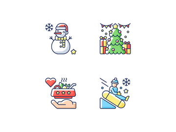 Christmas time entertainment RGB color icons set preview picture