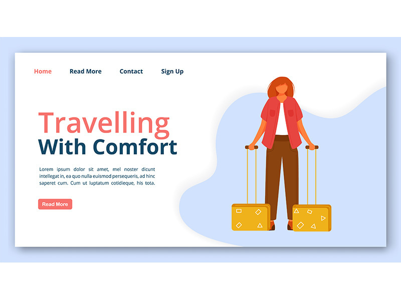 Travelling with comfort landing page vector template