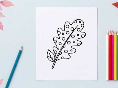 Hand drawn oak leaf with polka dots. Cute doodle style autumn foliage icon.