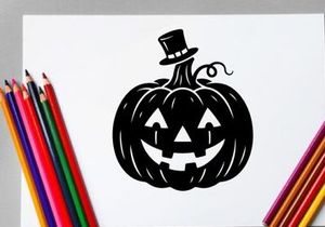 Calabaza de Halloween con cara de Jack-o'-Lantern y sombrero de copa