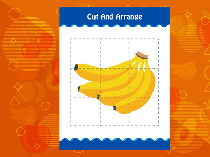 10 Pages Cut and arrange with a fruit worksheet for kids. Educational game for children