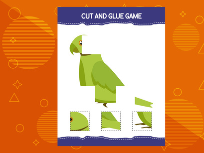 10 Pages Cut and glue game for kids with birds. Cutting practice for preschoolers. Education worksheet.