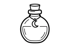 Botella de perfume vacía con dije de media luna. Frasco de vidrio minimalista para cosméticos de Halloween y productos de belleza brujeril.