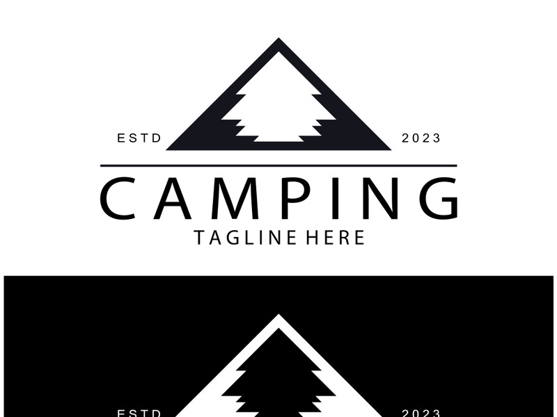 vintage and retro tent logo, camping. With tent, tree and bonfire sign. adventurers, scouts, climbers, camping equipment center