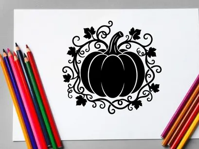 Silhouette Labu dengan Pola Sulur Hias untuk Dekorasi Musim Gugur
