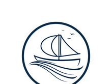 Sailboat boat on sea ocean wave with logo design simple ship