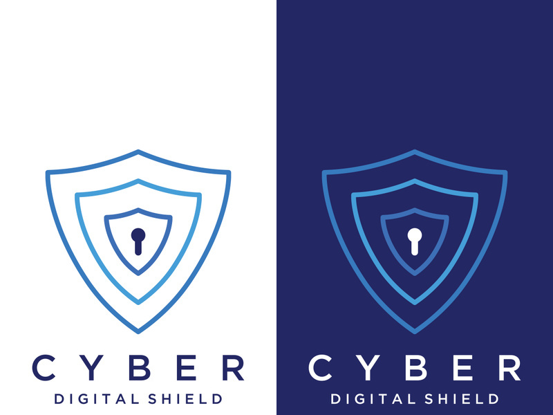 Creative design of technology digital cyber security logo with modern shield and key protection concept. Logo for business, digital and technology.
