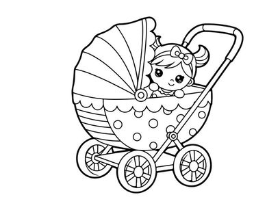 Baby in pram sleeping peaceful vector illustration flat design