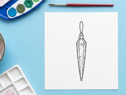 Christmas icicle ornament line art illustration isolated on white background.