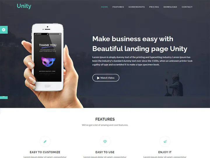 Unity Responsive App Landing Page Template