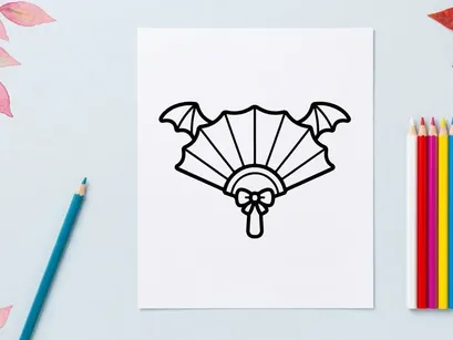 Halloween hand fan with bat wings. Gothic folding fan icon for spooky holiday design.