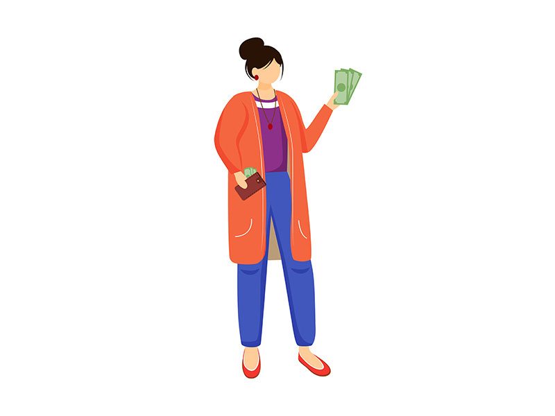 Woman with money flat vector illustration