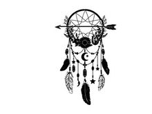 Silhouette dreamcatcher with moon stars and feathers
