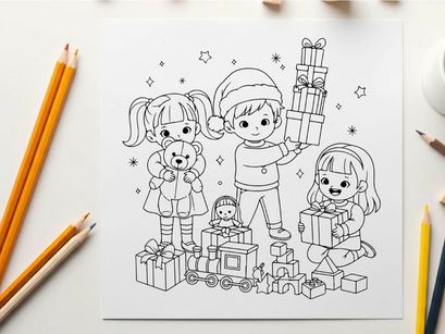 Children celebrating birthday with gifts vector illustration