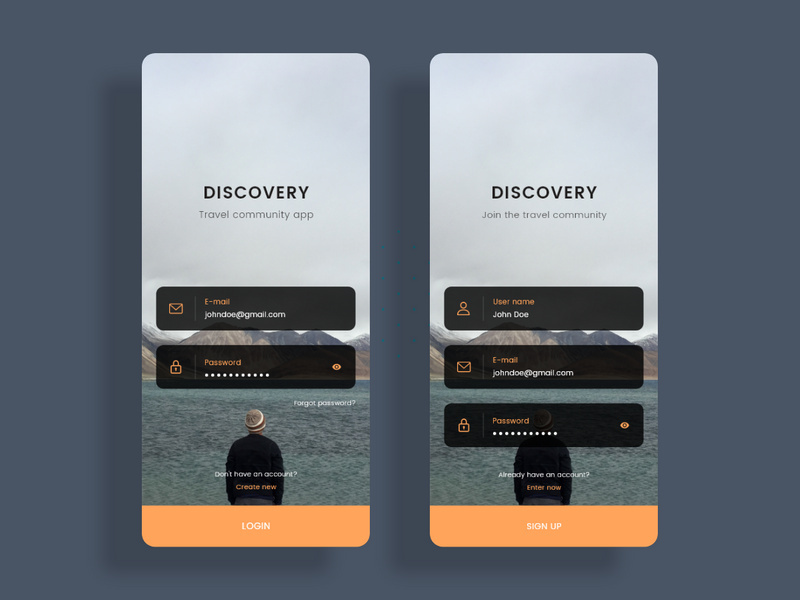 Login and Signup screens for Travelling app
