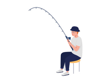 Eager teen angler with fishing rod semi flat color vector character preview picture