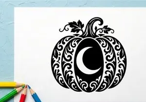Halloween Pumpkin with Crescent Moon and Decorative Design