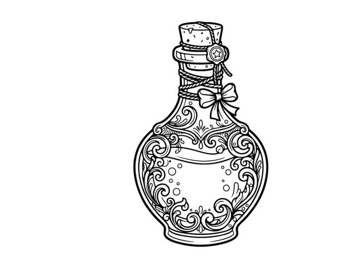 Elegant antique perfume bottle with intricate floral engravings. Vintage glass decanter for luxury fragrance or decorative display.