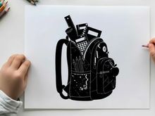 Silhouette of a loaded backpack with school supplies