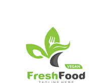 Fresh food logo healthy product badge or label food and drink market, vegan, nature organic premium quality design