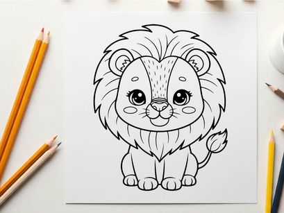 Cute white lion cub cartoon vector illustration flat design