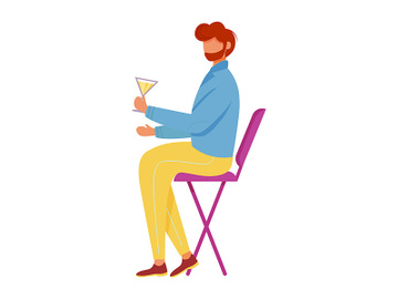 Bearded man with cocktail sitting on chair flat vector illustration preview picture