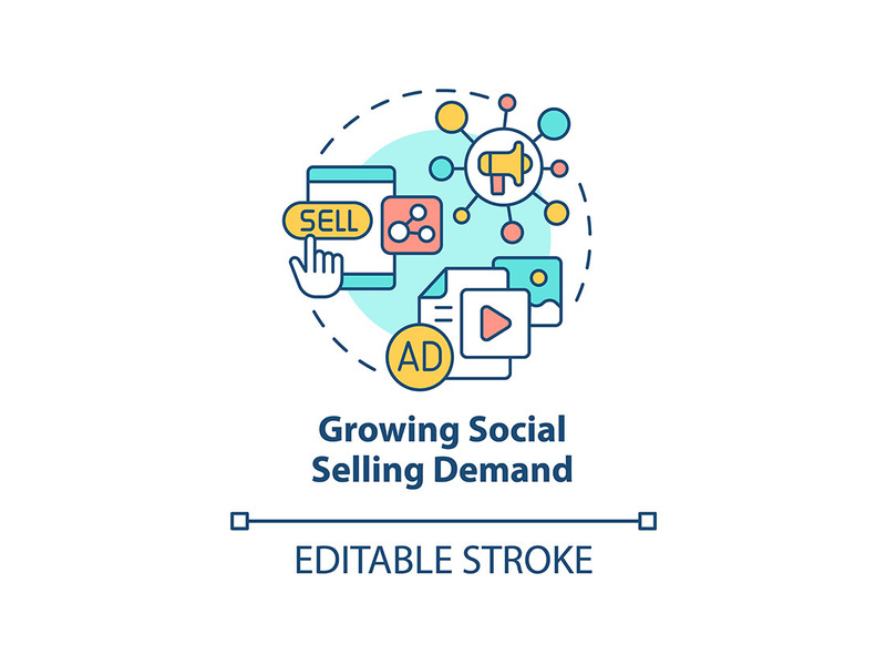 Growing social selling demand concept icon