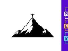 Man Silhouette on Mountain Peak, Victory, Success, Achievement Symbol