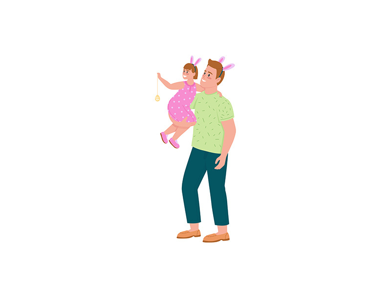 Happy father and daughter celebrating easter flat color vector detailed characters