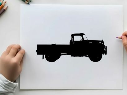 Silhouette of a classic old truck on a white background