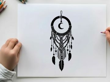 Silhouette dreamcatcher with crescent moon and feathers preview picture