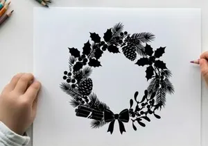 Christmas wreath silhouette with pinecones and ribbons