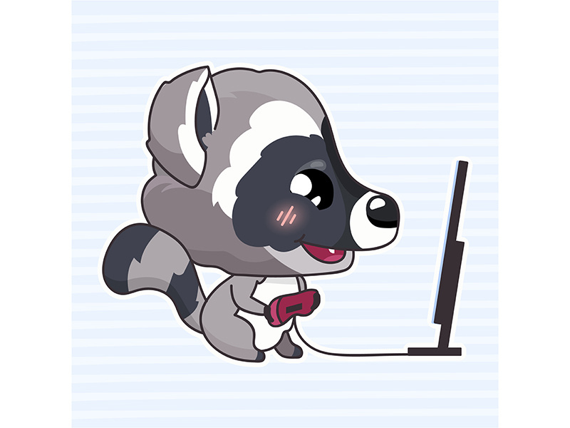 Cute raccoon kawaii cartoon character