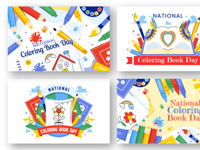 10 National Coloring Book Day Illustration