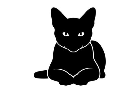 Black cat silhouette with white eyes and outline