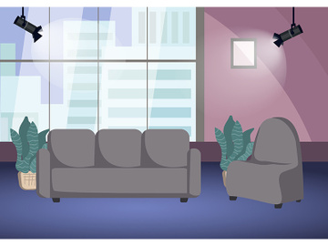 Empty talk show shooting stage flat color vector illustration preview picture