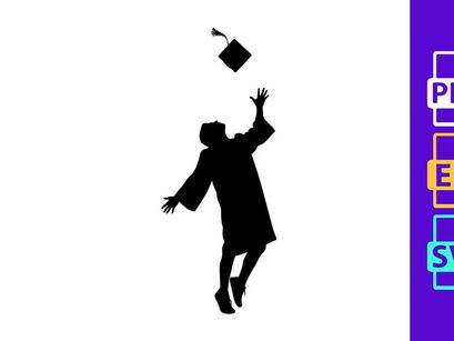 Graduate throwing cap in air, silhouette, graduation celebration