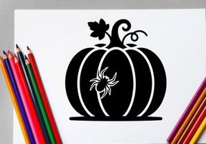 Halloween-Kürbis mit Spinnen- und Fledermaus-Silhouette für Herbstdekoration