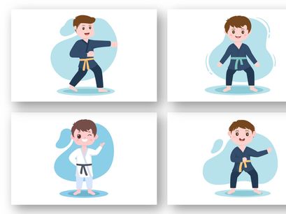 12 Cute Cartoon Karate Kids Illustration