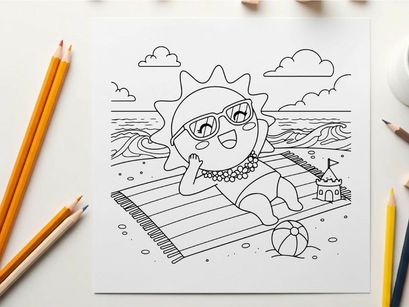 Sun character shocked at beach vector illustration flat design