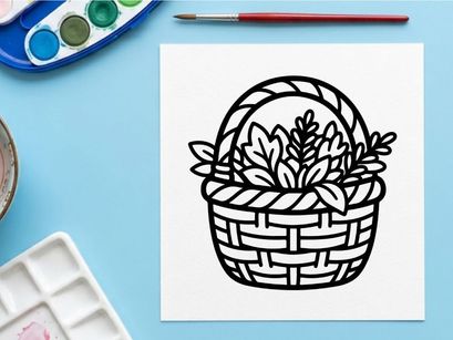 Wicker basket with autumn leaves. Hand drawn harvest basket illustration for fall season.