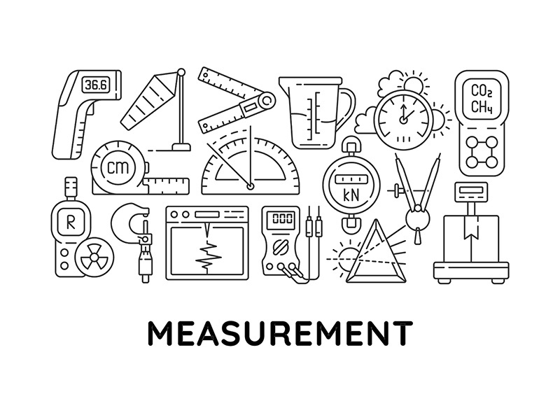 Measurement tools abstract linear concept layout with headline