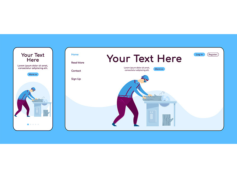 Carpentry adaptive landing page flat color vector template