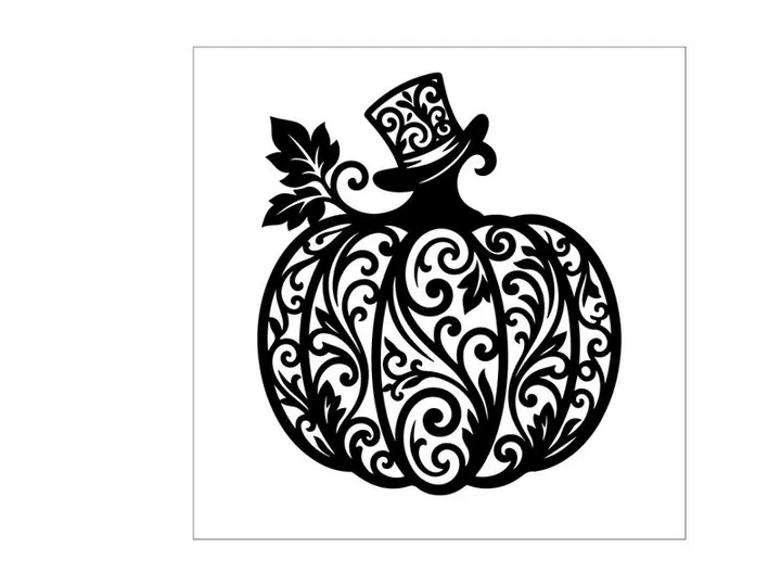 Decorative Halloween Pumpkin with Elegant Swirl Pattern and Top Hat