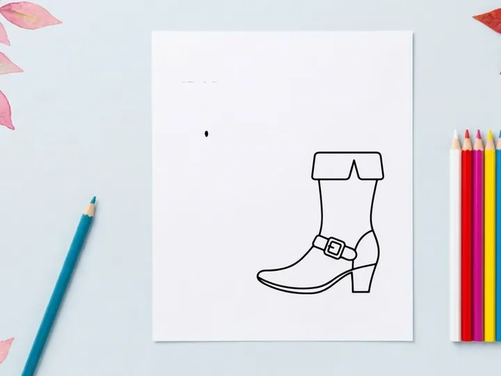 Line art cowboy boot with decorative stitching and side straps. Minimalist western footwear sketch for fashion design and branding projects.