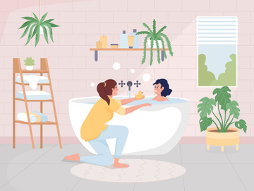 Mother bathing her daughter color vector illustration preview picture
