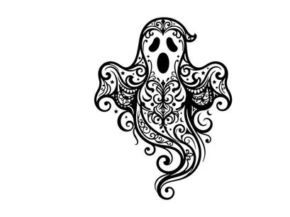 Ilustração de Fantasma de Halloween Estilizado com Arte de Linhas Intrincadas
