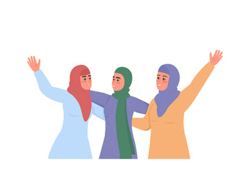 Happy arabic women in hijabs flat color vector faceless characters preview picture
