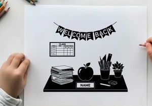 Welcome back to school silhouette illustration with educational desk accessories